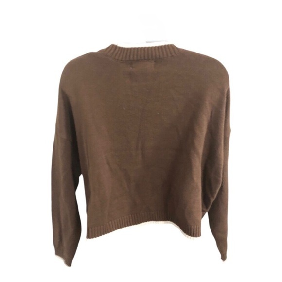 Jessica Simpson brown white trim crewneck Sunday Funday long sleeve sweater szXS - Picture 10 of 12